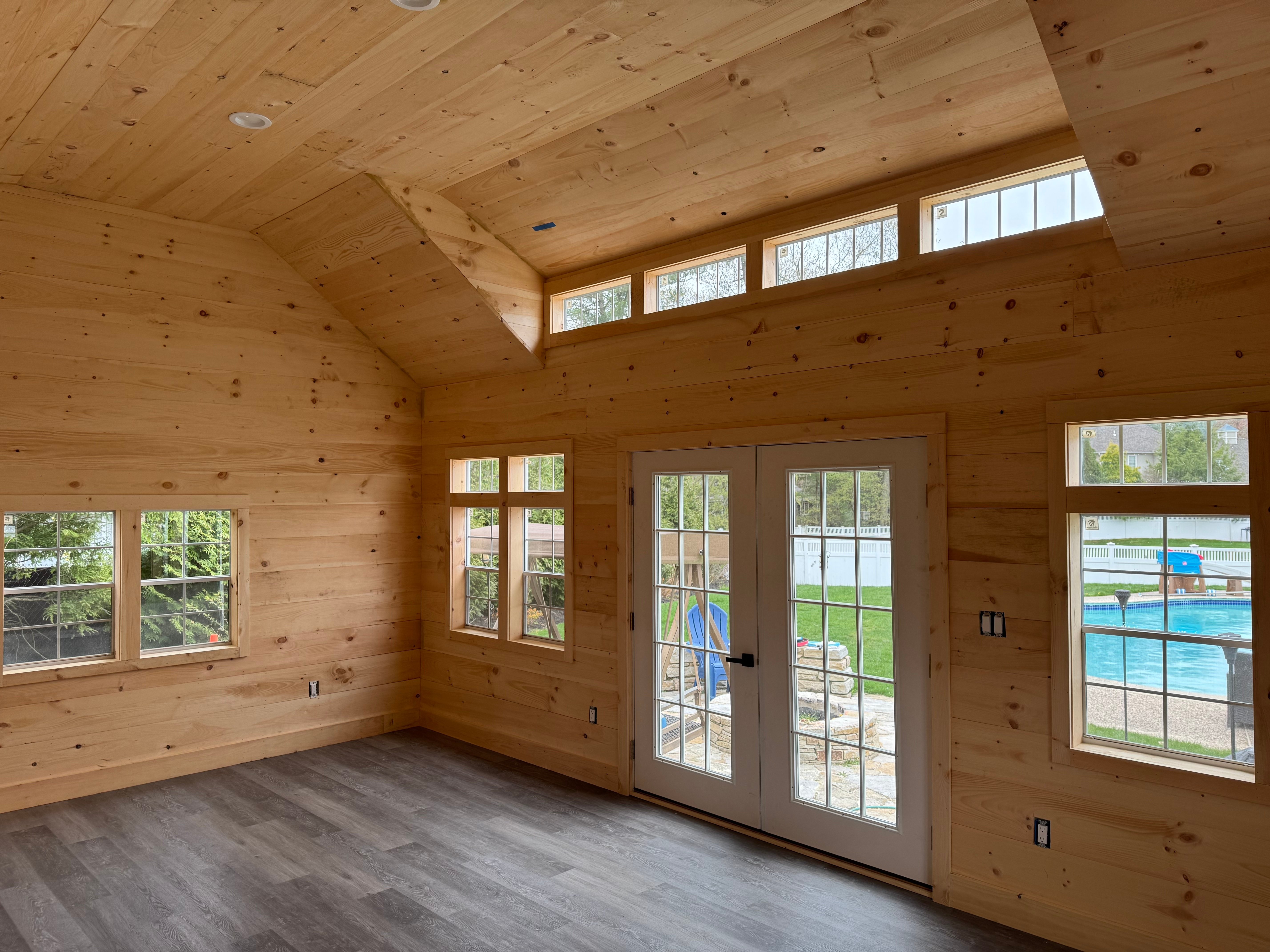 Natural Pine Shiplap Poolhouse with Lifeproof Flooring
