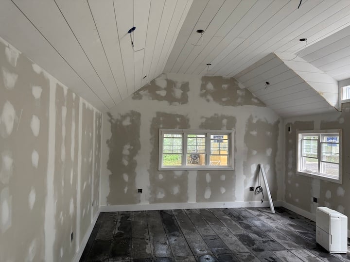 Shiplap Ceiling and Drywall Concrete Floor ADU Interior Finish by Reilly Brothers Construction